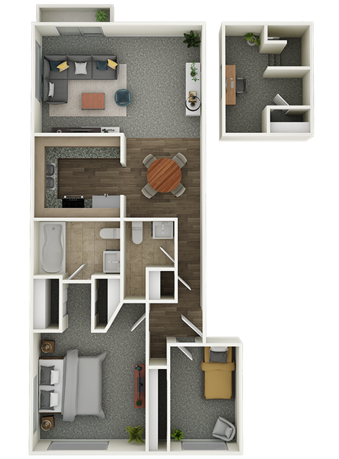 Floor plan for 2 beds, 2 baths, 1060 sqft